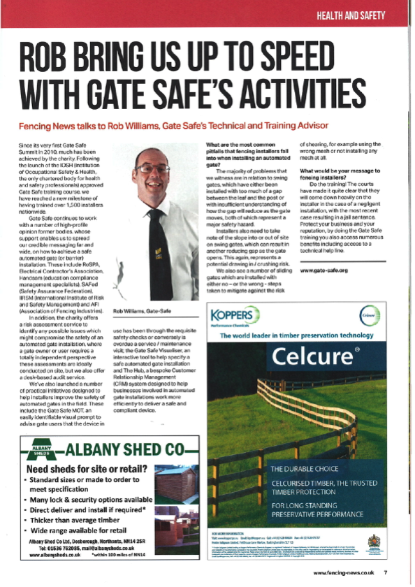 Rob Williams - Technical & Training Manager - on latest Gate Safe activities