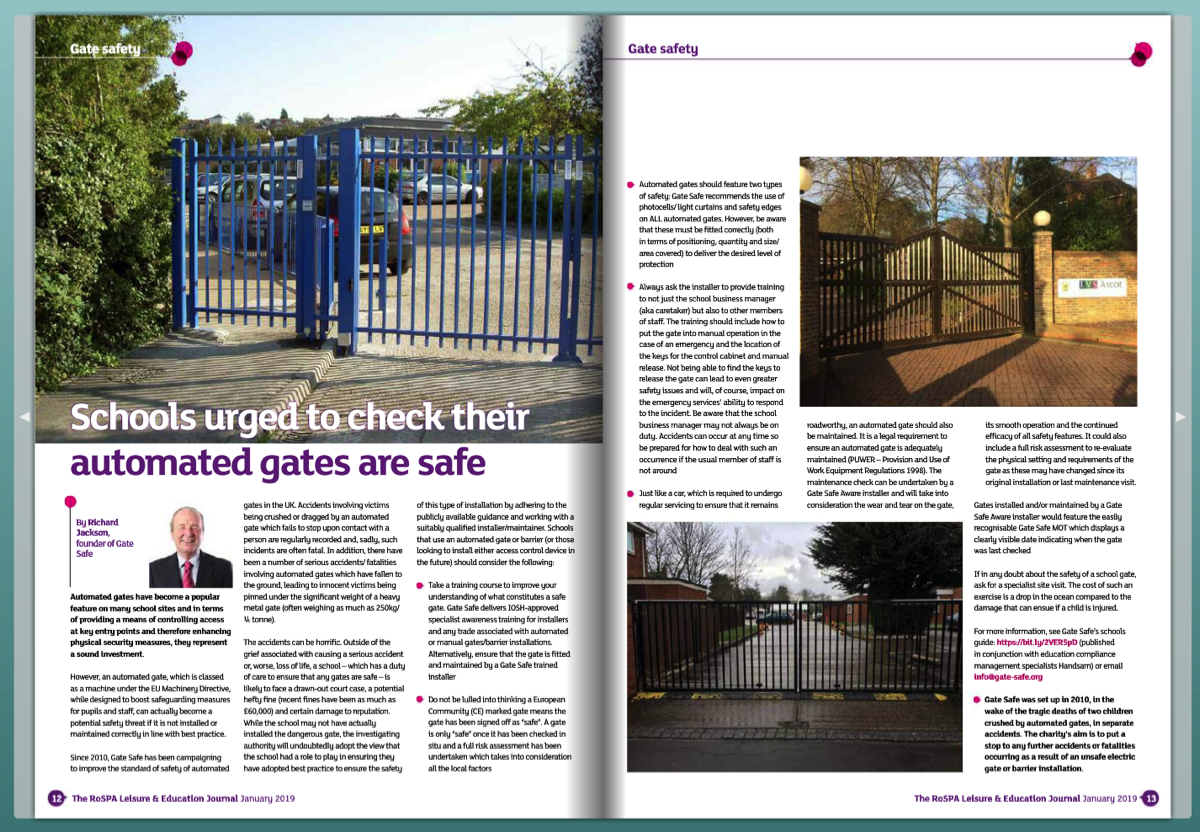 Article by Richard Jackson on Automated School Gates